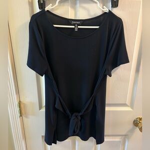 Ellen Tracy Dark Blue Short Sleeve Top with Tie Detail